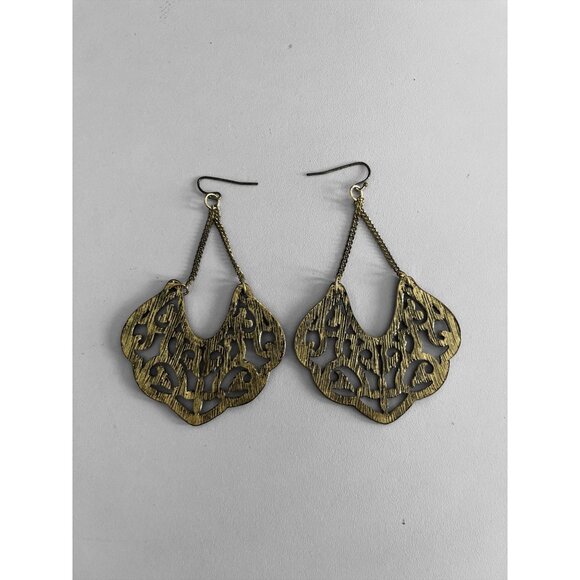 Vintage 1990s–2000s Gold-Tone Filigree Dangle Earrings – Ornate Boho Scroll Desi - Picture 3 of 4